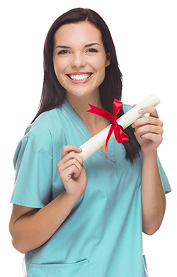Woman holding paper wrapped in ribbon