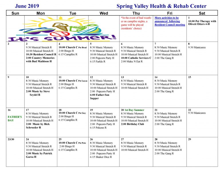 June Activity Calendar - Spring Valley Senior Living and Health Care Campus