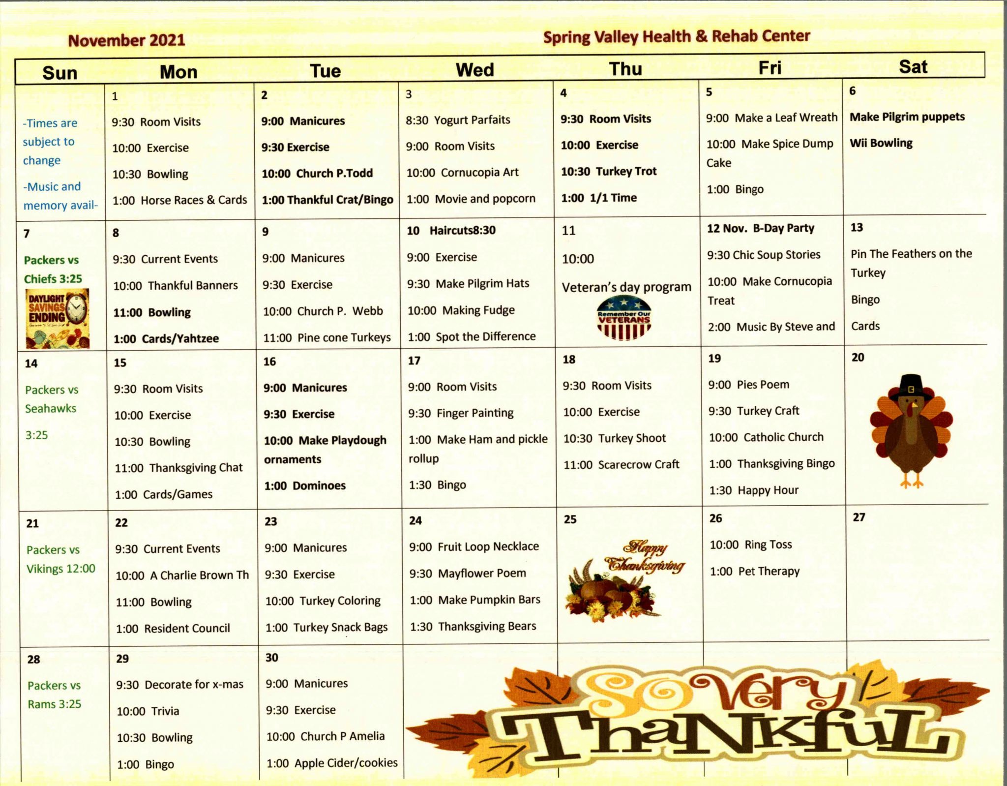 November 2021 Activity Calendar Spring Valley Health Rehabilitation