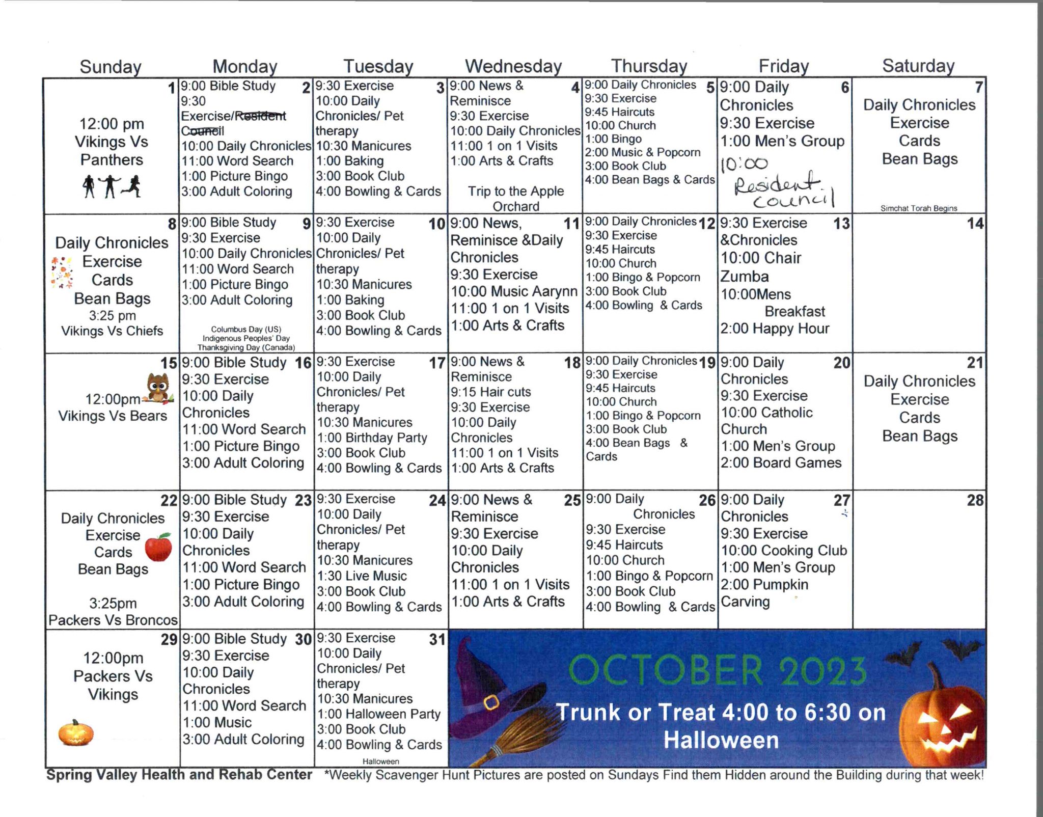 October 2023 Activity Calendar - Spring Valley Senior Living and Health ...